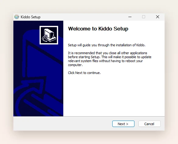 The Kiddo installer on Windows